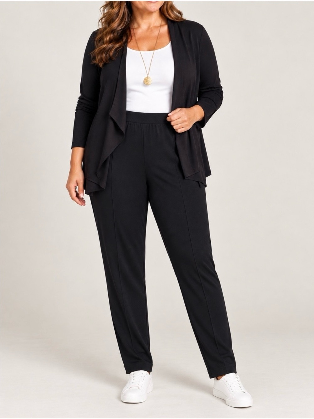 Ming Wang Black Knit Elastic Waistband Pull-On Pants